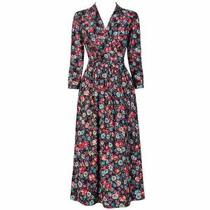 Vintage 80s Dark Floral Maxi Dress | Size M | Cottage Noir Romance